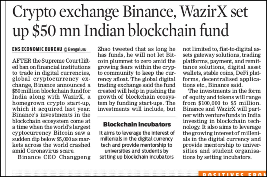 WazirX in The Economic Times