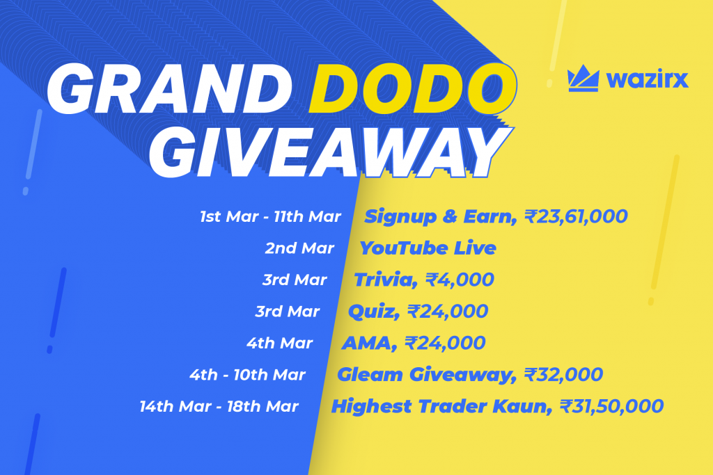 DODO/INR trading + Grand DODO Giveaway on WazirX